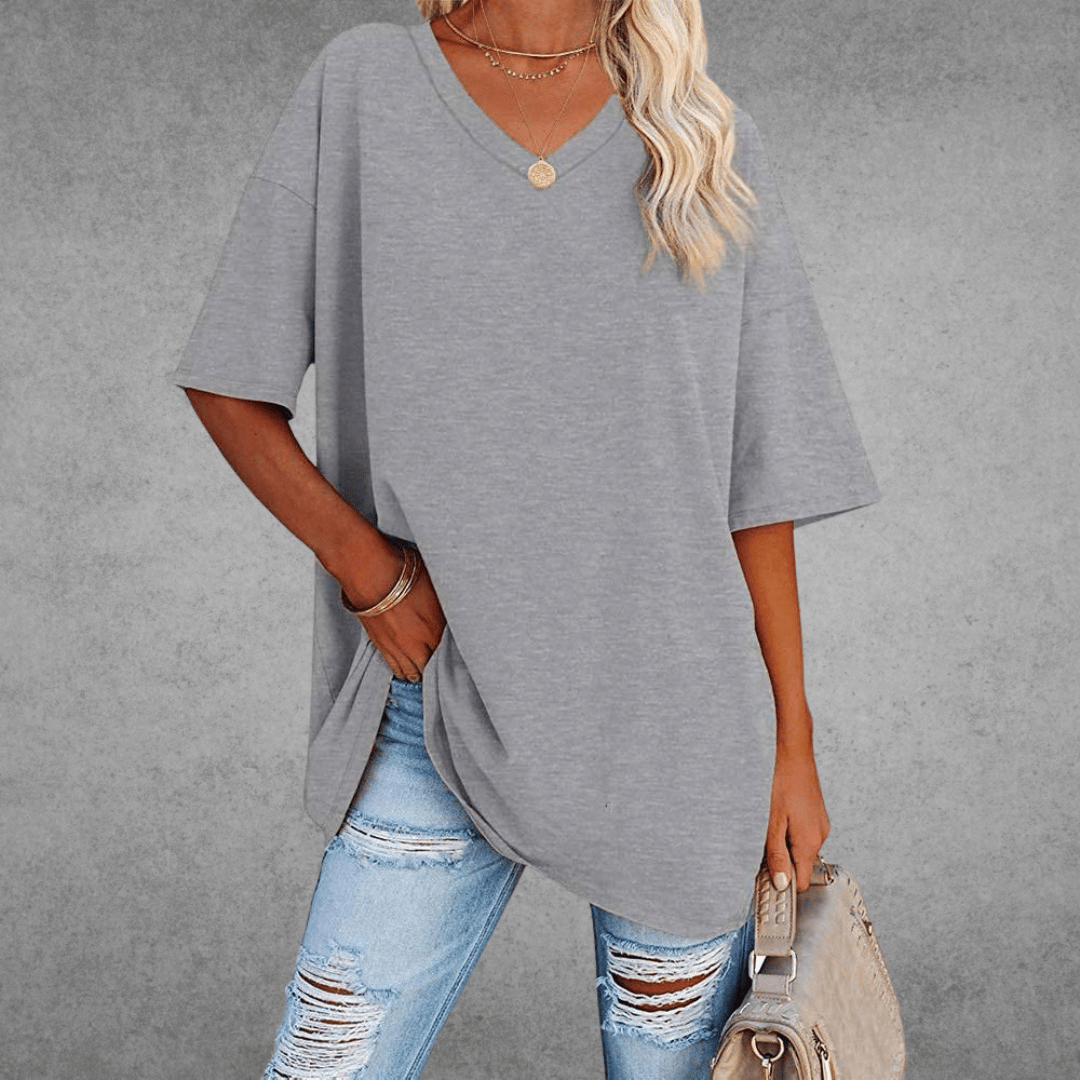 T-Shirt Oversize Donna con Scollo a V e Maniche a 3/4