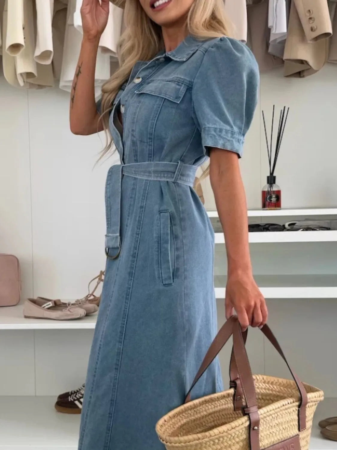 Denimkjole Løs Silhuet Moderne Komfortstil