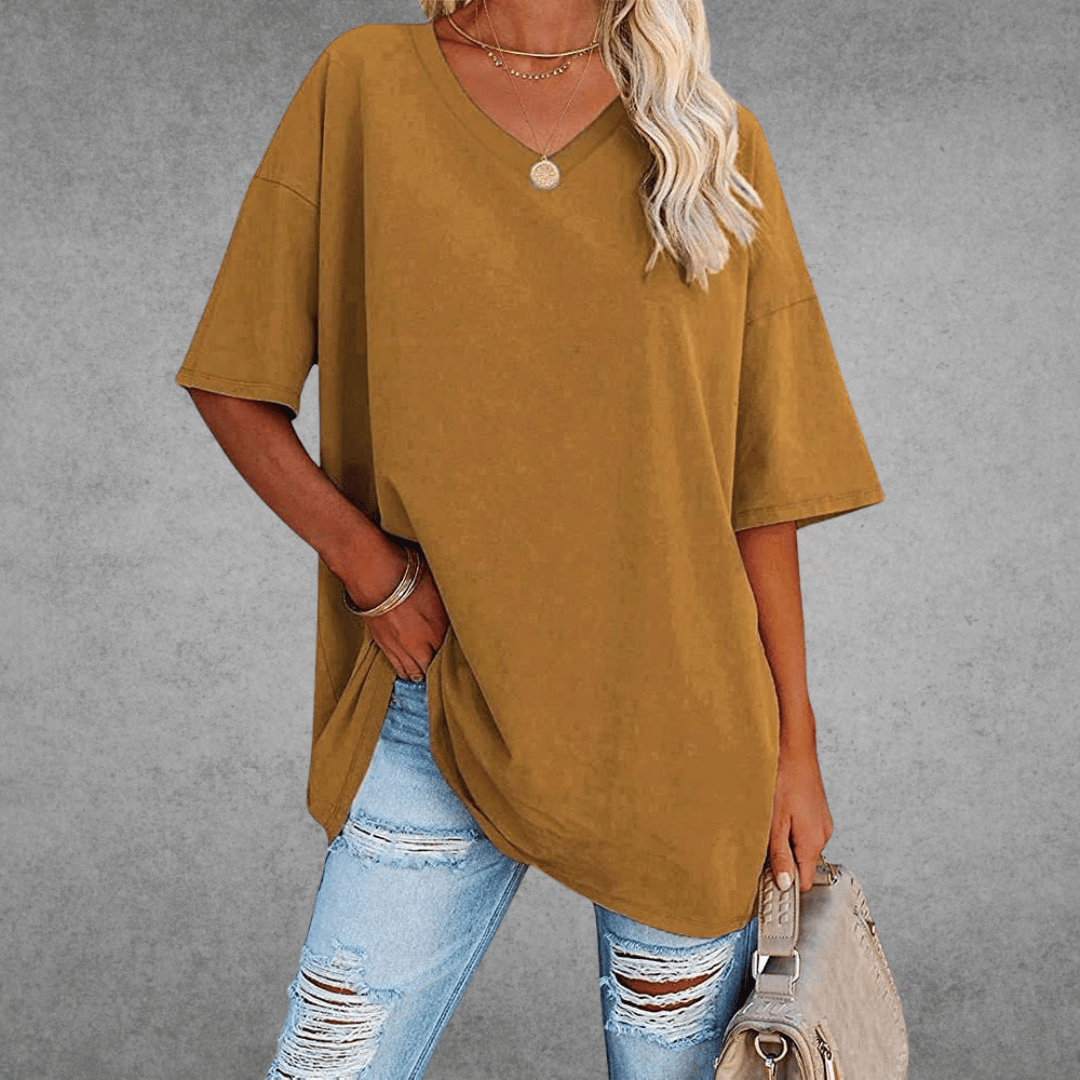 T-Shirt Oversize Donna con Scollo a V e Maniche a 3/4