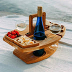 Tavolo da Picnic in Legno Flessibile – Tavolo da Servizio Pieghevole per Esterni con Supporti per Bicchieri e Bottiglie | Attrezzatura Ideale per Picnic in Spiaggia, Parco e Giardino