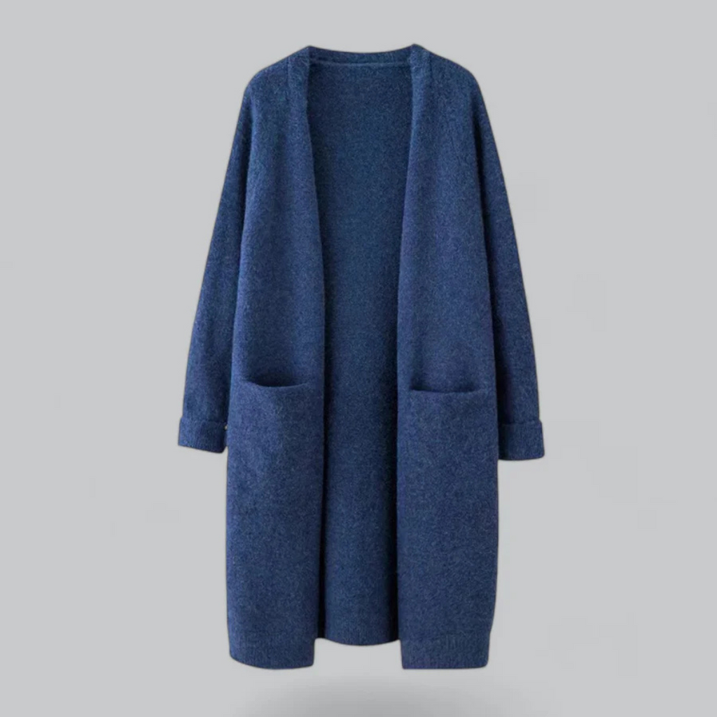 Cardigan long ouvert pour femme en maille - élégant et doux pour l’automne et l’hiver