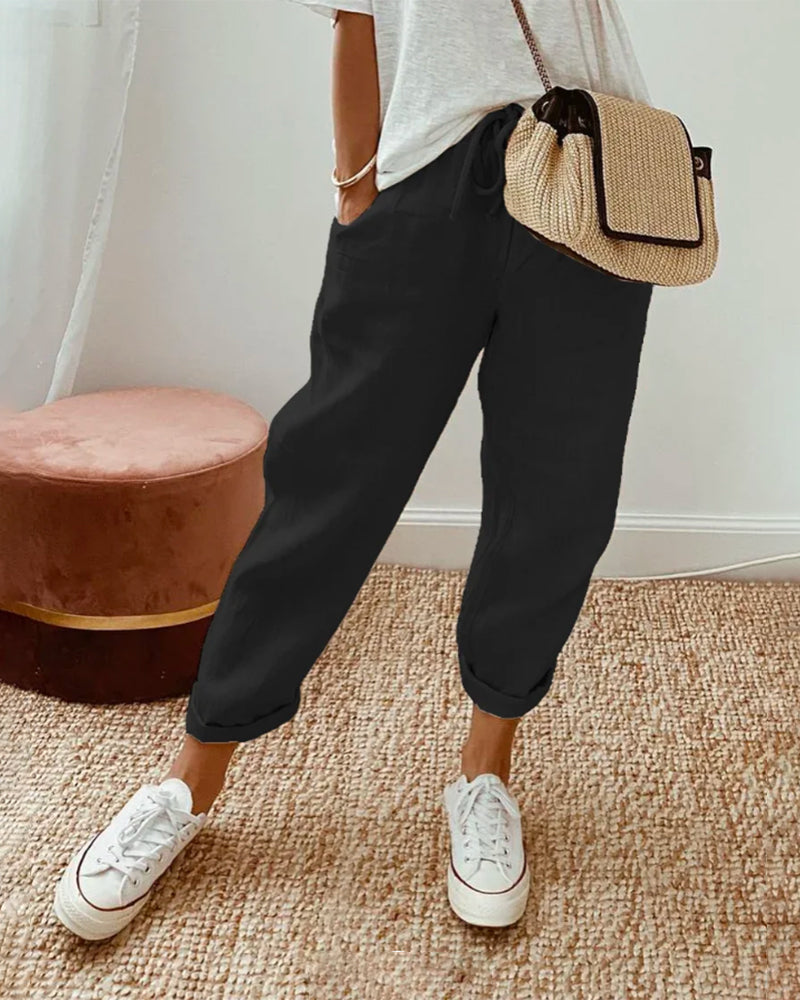 Pantalon femme décontracté chic en lin ANFINITE