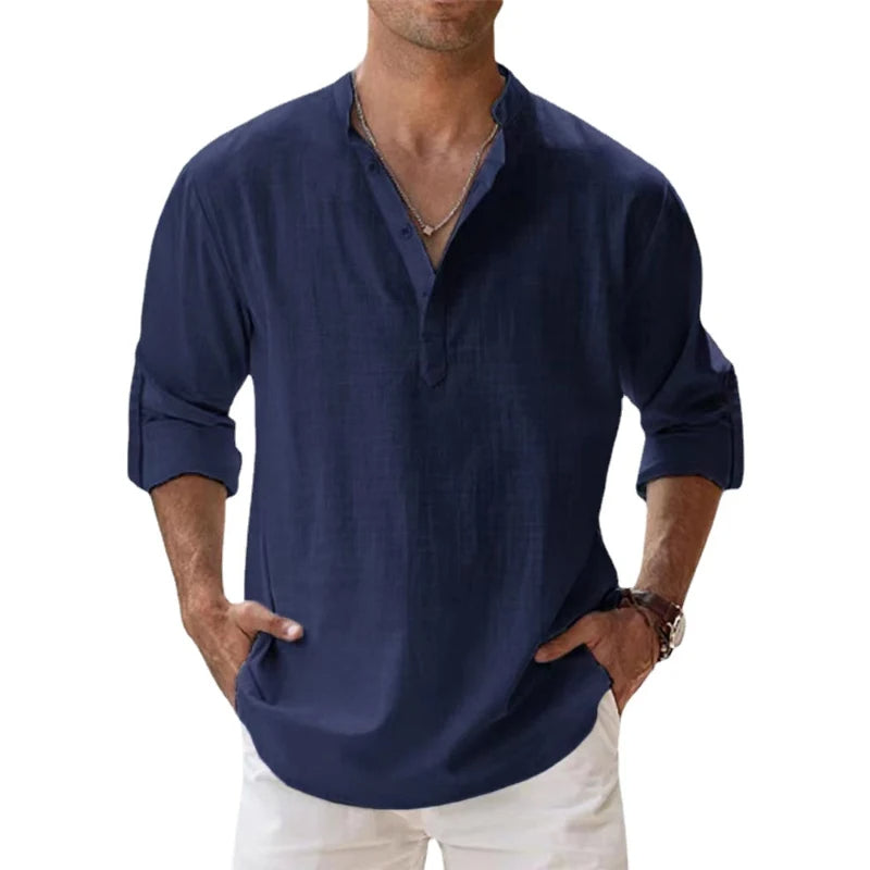 Camicia Henley Uomo in Lino con Bottoni