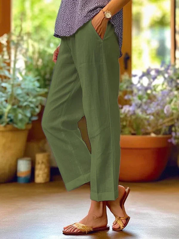 Pantalones de mujer de lino mezclado de pierna ancha