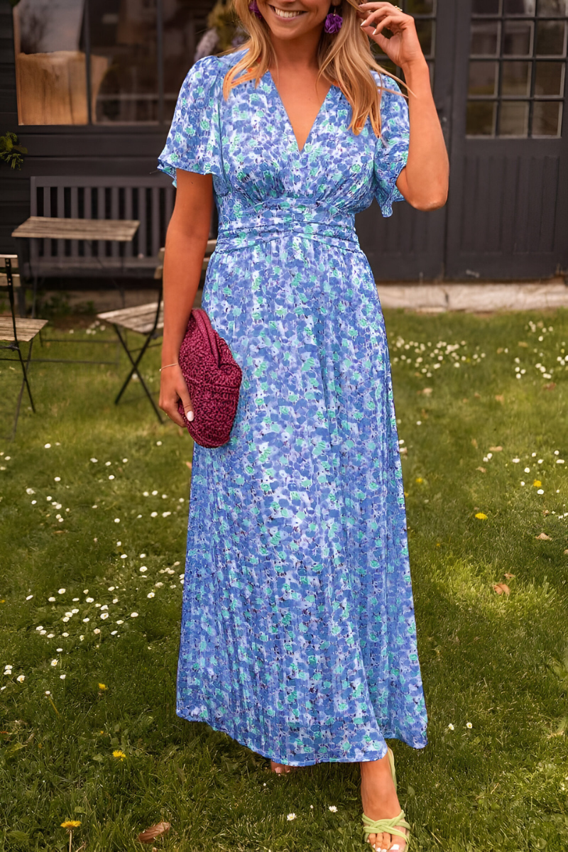 Maxi Abito V-Collo Taglio Femminile Stile Estivo