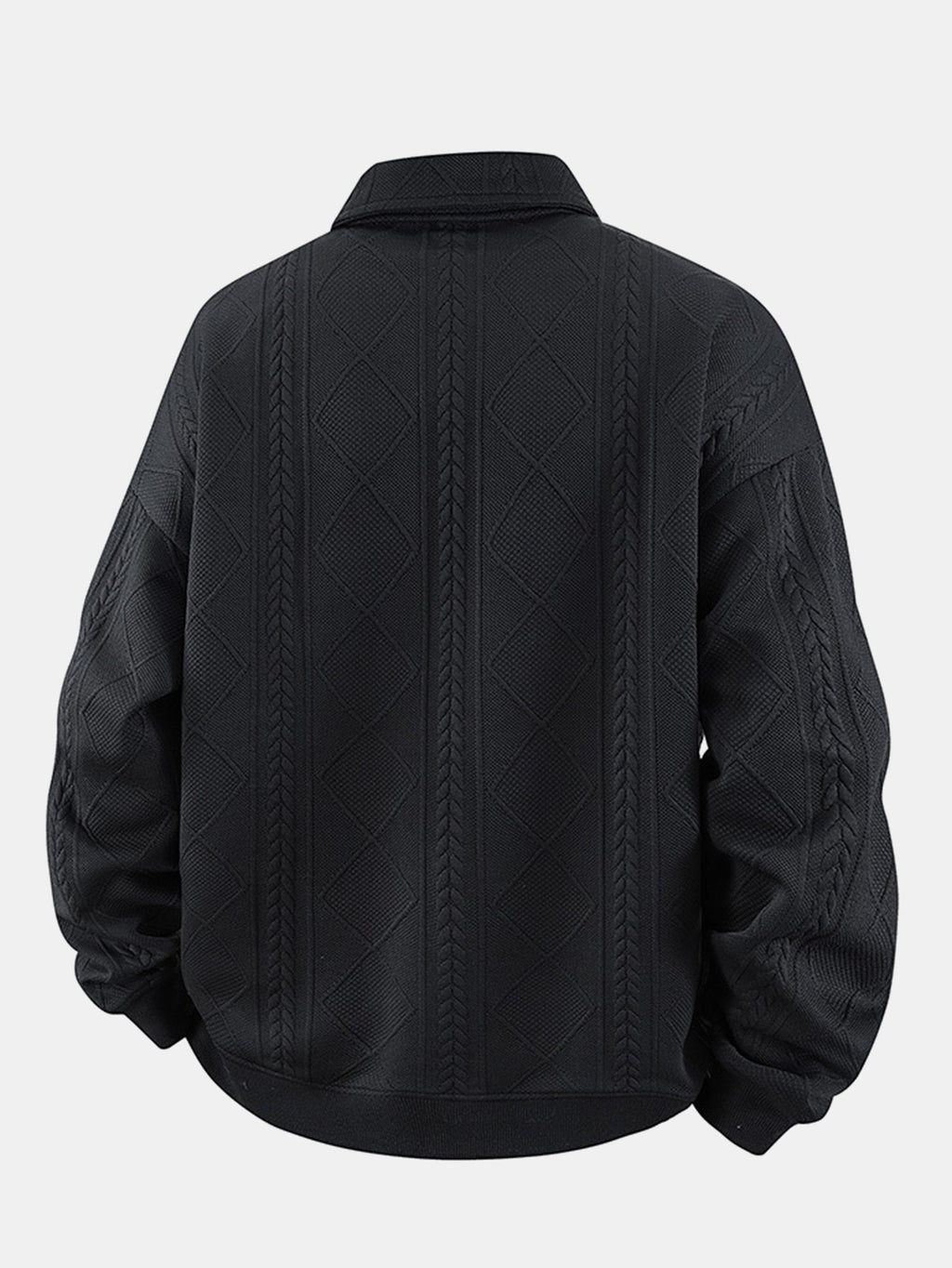 Sweat-shirt homme jacquard géométrique avec col polo – pull décontracté et élégant à manches longues