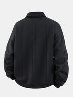 Sweat-shirt homme jacquard géométrique avec col polo – pull décontracté et élégant à manches longues