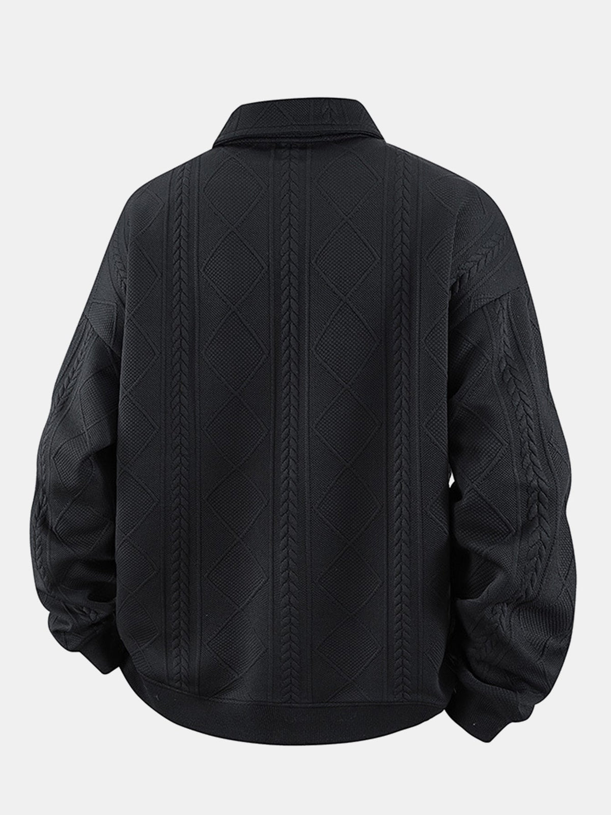 Sweat-shirt homme jacquard géométrique avec col polo – pull décontracté et élégant à manches longues