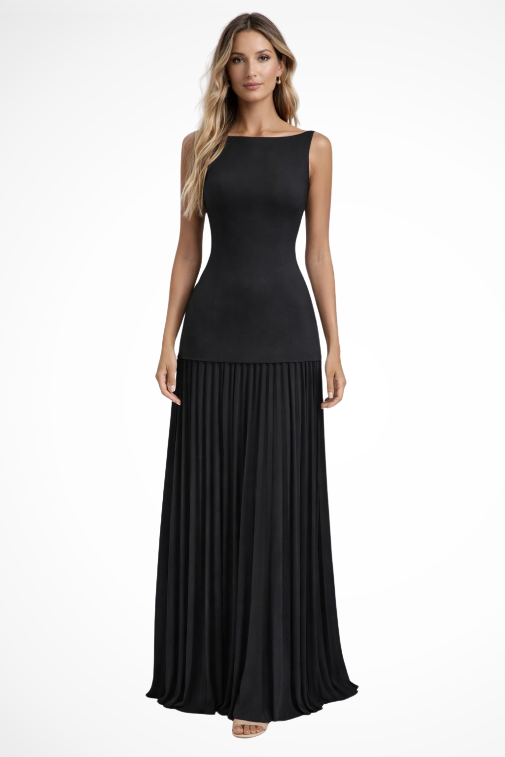 Maxi Abito Plissettato Silhouette Elegante Stile Sera