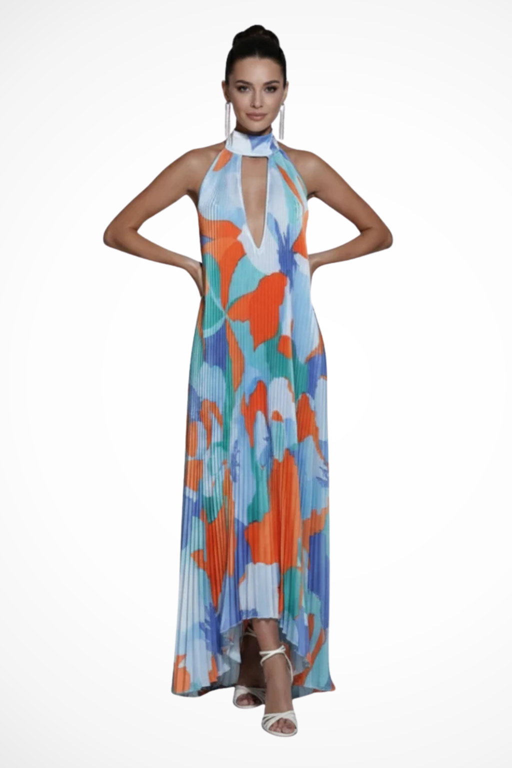 Abito Plissettato con Scollo Halter e Silhouette Fluttuante