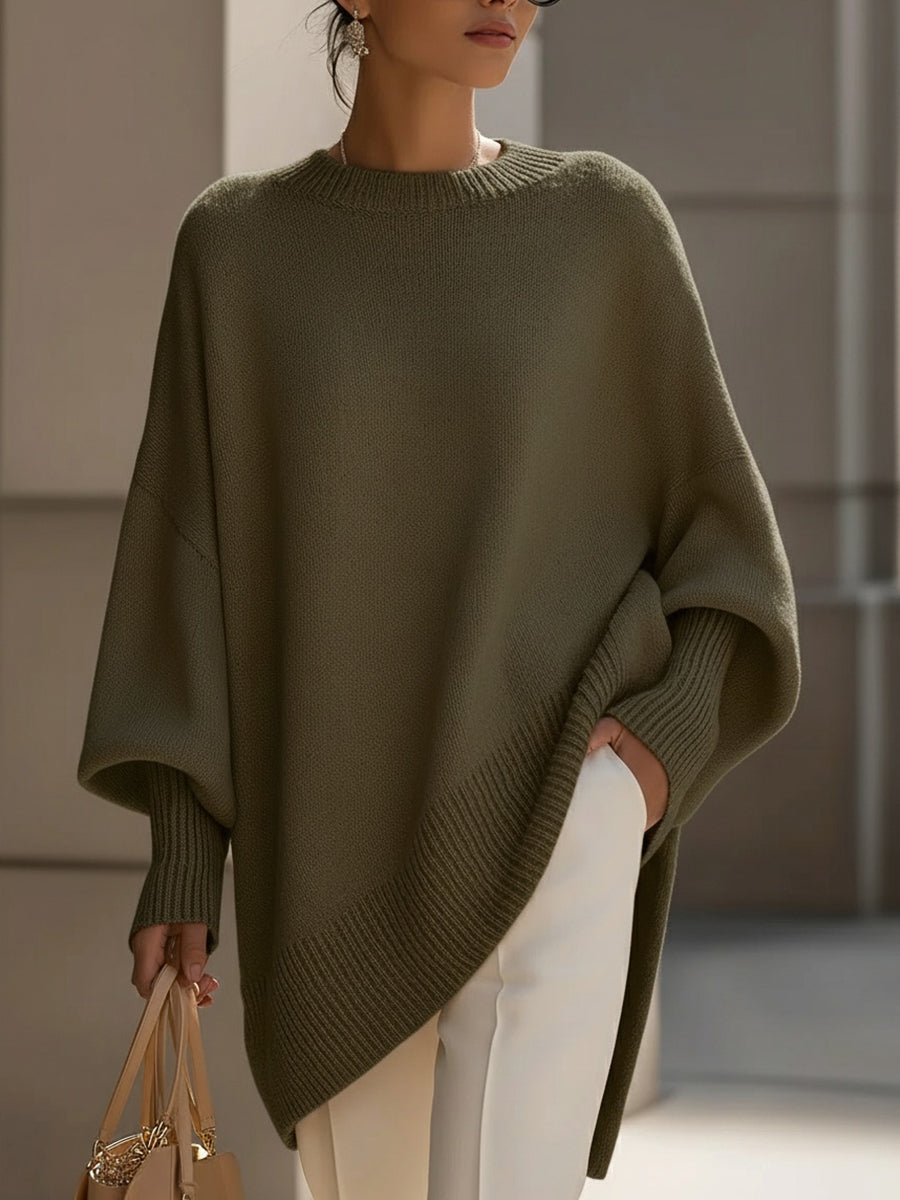 Maglione Oversize Donna in Maglia con Drappeggio Asimmetrico