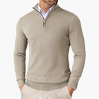 Pullover Uomo in Maglia con Quarto di Zip e Bordi a Coste