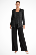Ensemble trois pièces pour femme avec sequins et pantalon à jambes larges
