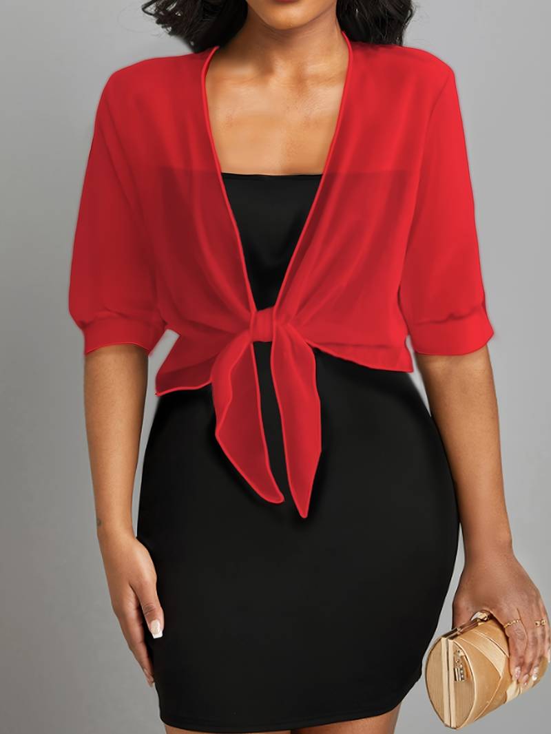 Coprispalle Donna Corto in Chiffon Trasparente con Fiocco