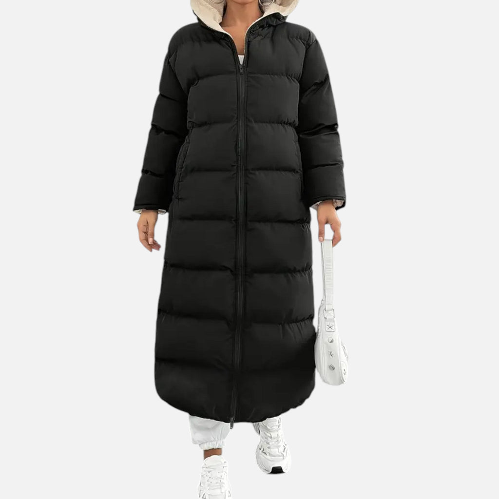 Piumino Lungo Donna Elegante con Cappuccio