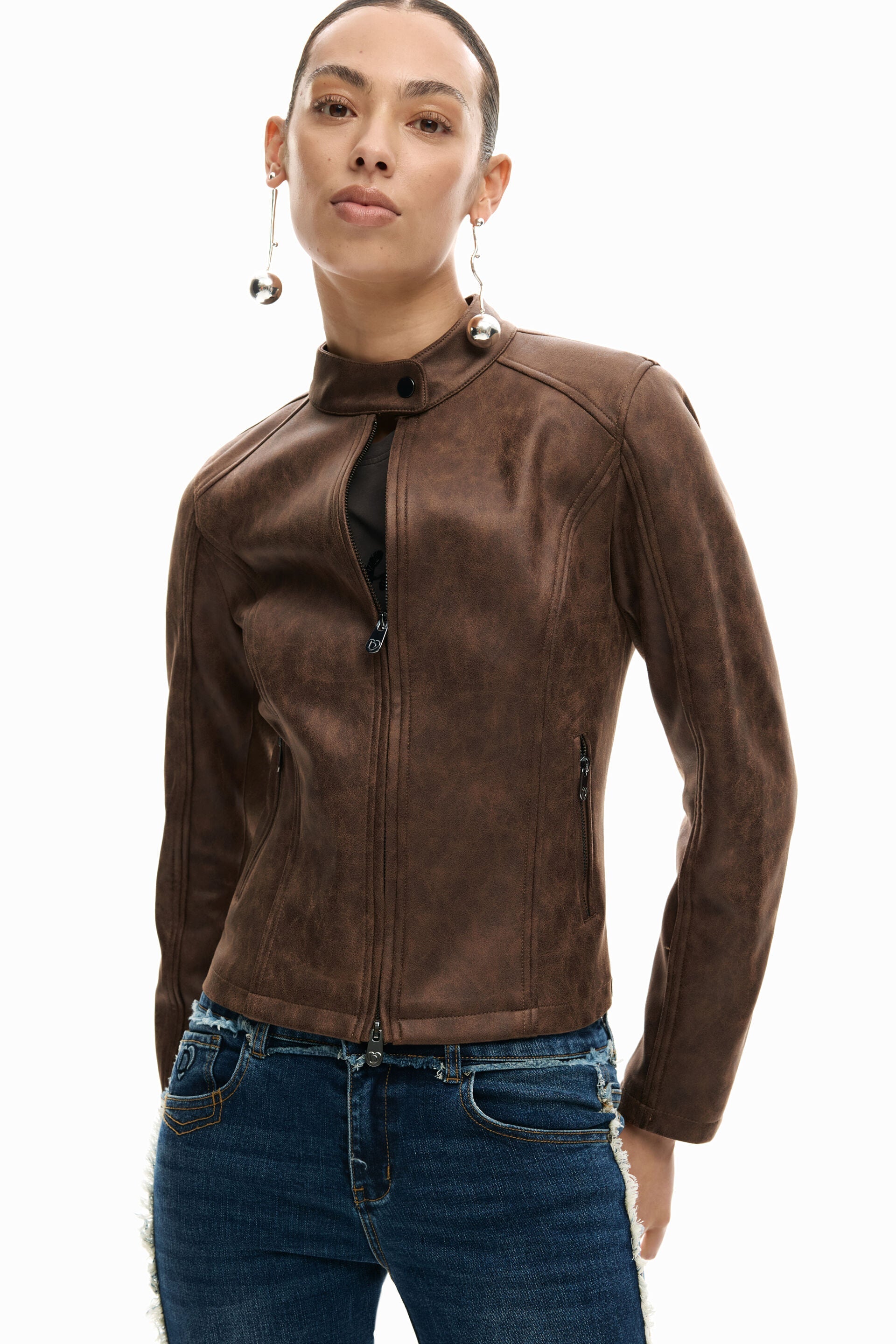 Giacca Donna Desigual Marrone con Zip
