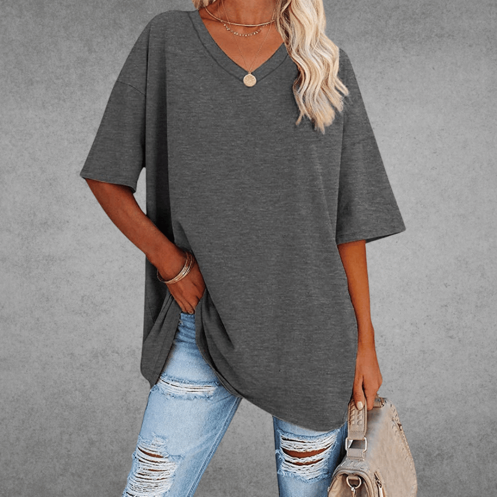 T-Shirt Oversize Donna con Scollo a V e Maniche a 3/4