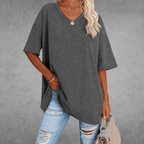 T-Shirt Oversize Donna con Scollo a V e Maniche a 3/4