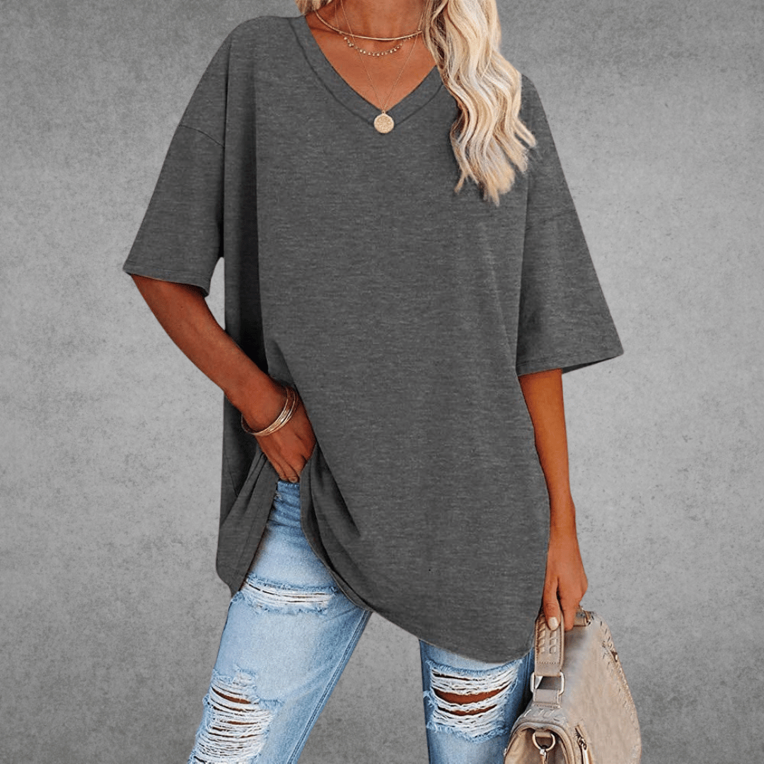 T-Shirt Oversize Donna con Scollo a V e Maniche a 3/4