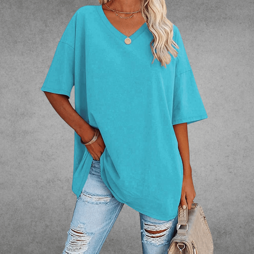 T-Shirt Oversize Donna con Scollo a V e Maniche a 3/4
