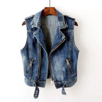 Gilet Biker Uomo in Denim con Zip Asimmetrica e Cintura