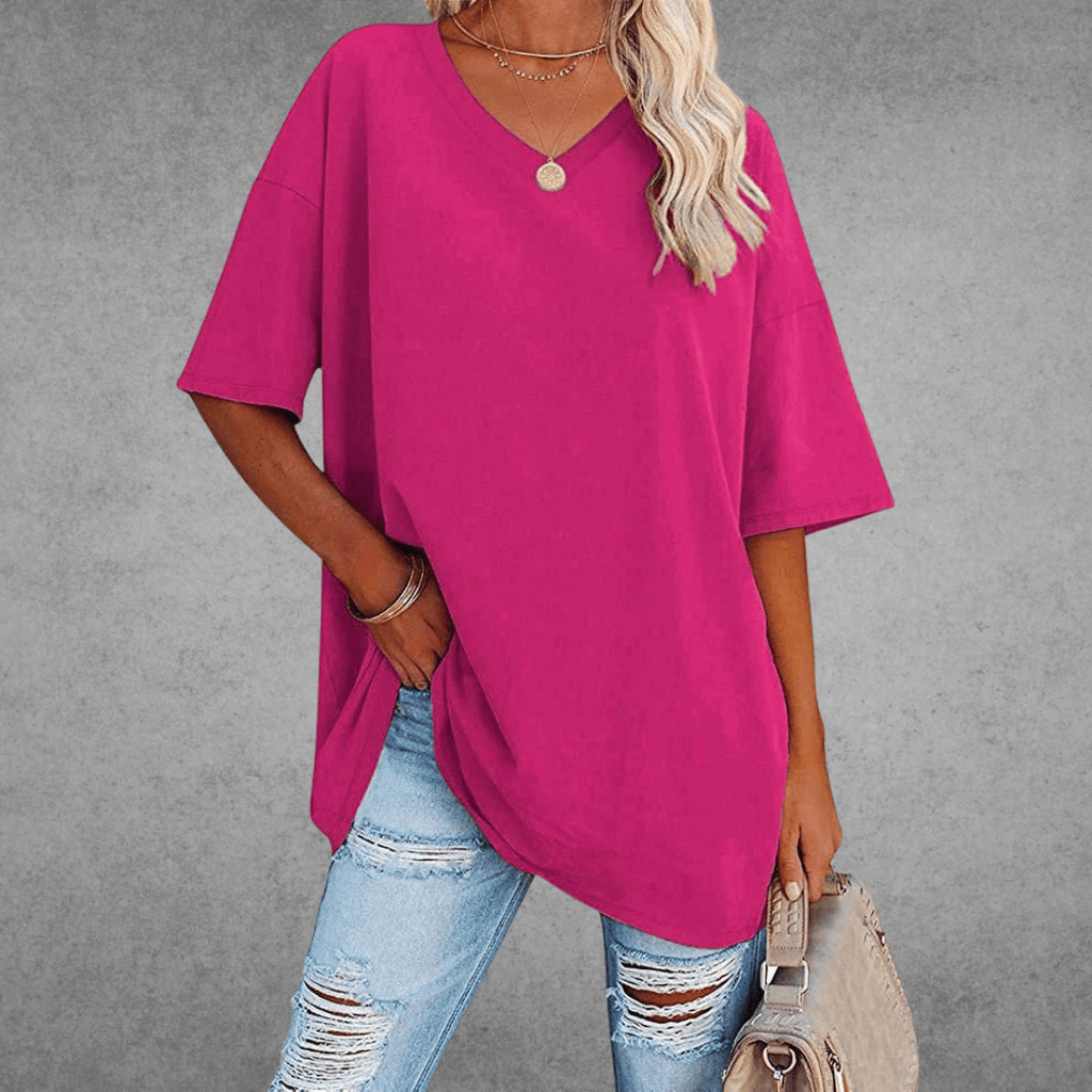 T-Shirt Oversize Donna con Scollo a V e Maniche a 3/4