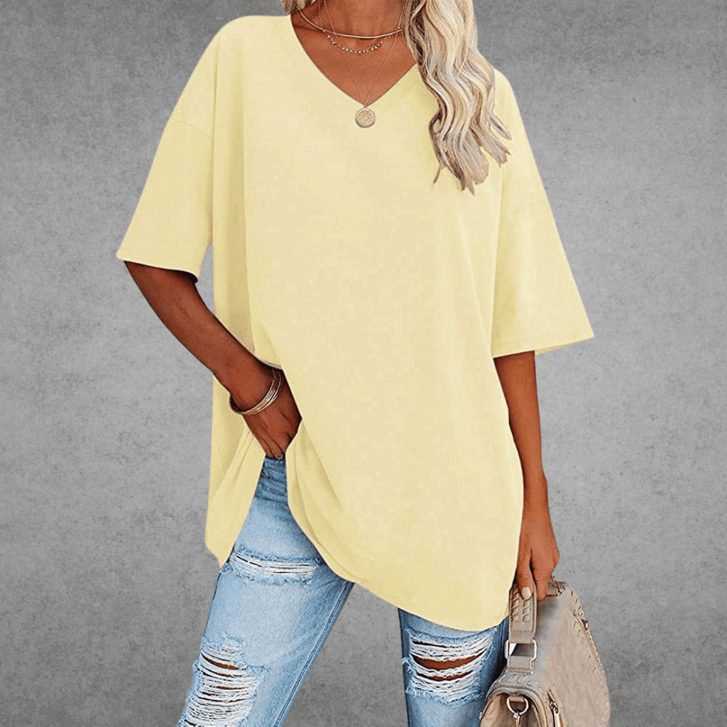 T-Shirt Oversize Donna con Scollo a V e Maniche a 3/4