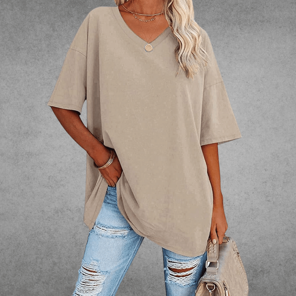 T-Shirt Oversize Donna con Scollo a V e Maniche a 3/4
