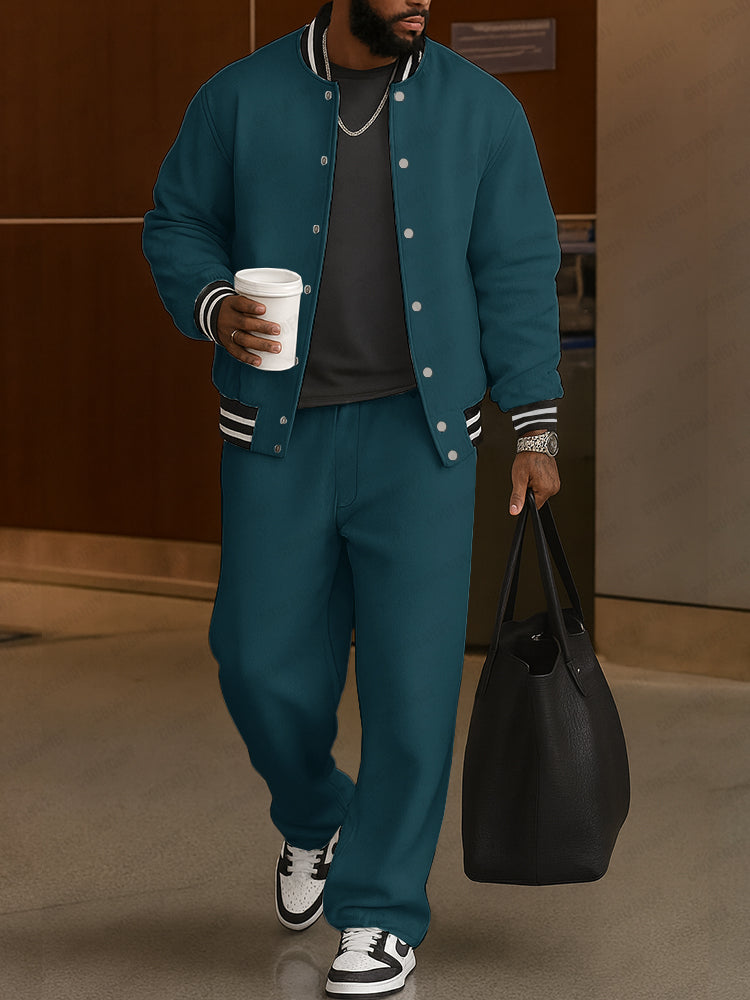 Completo Uomo Due Pezzi con Bomber e Pantaloni Coordinati – Set Casual Sportivo con Bordi a Righe