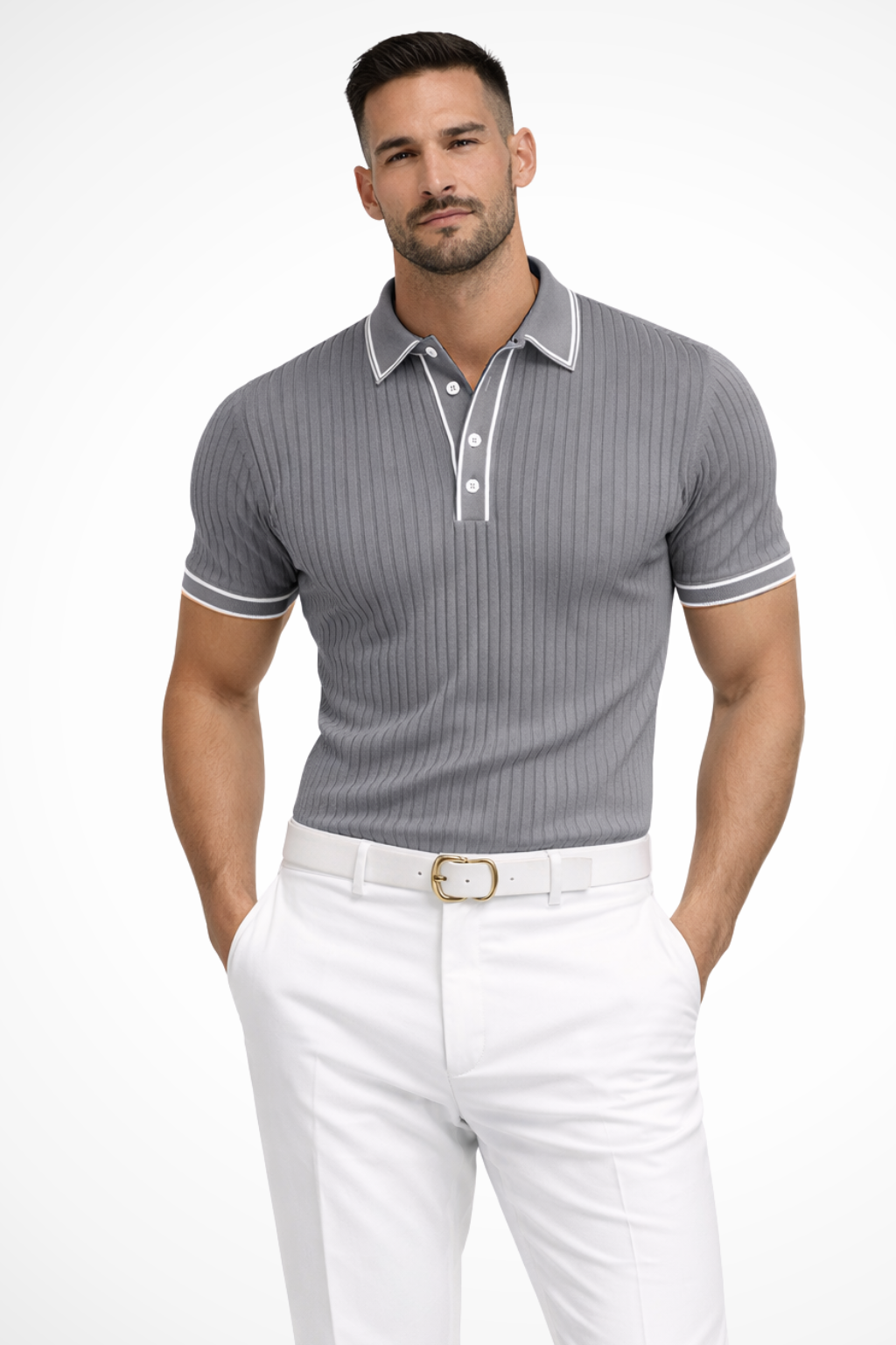 Polo da Uomo a Righe con Collo a Contrasto Silhouette Moderna