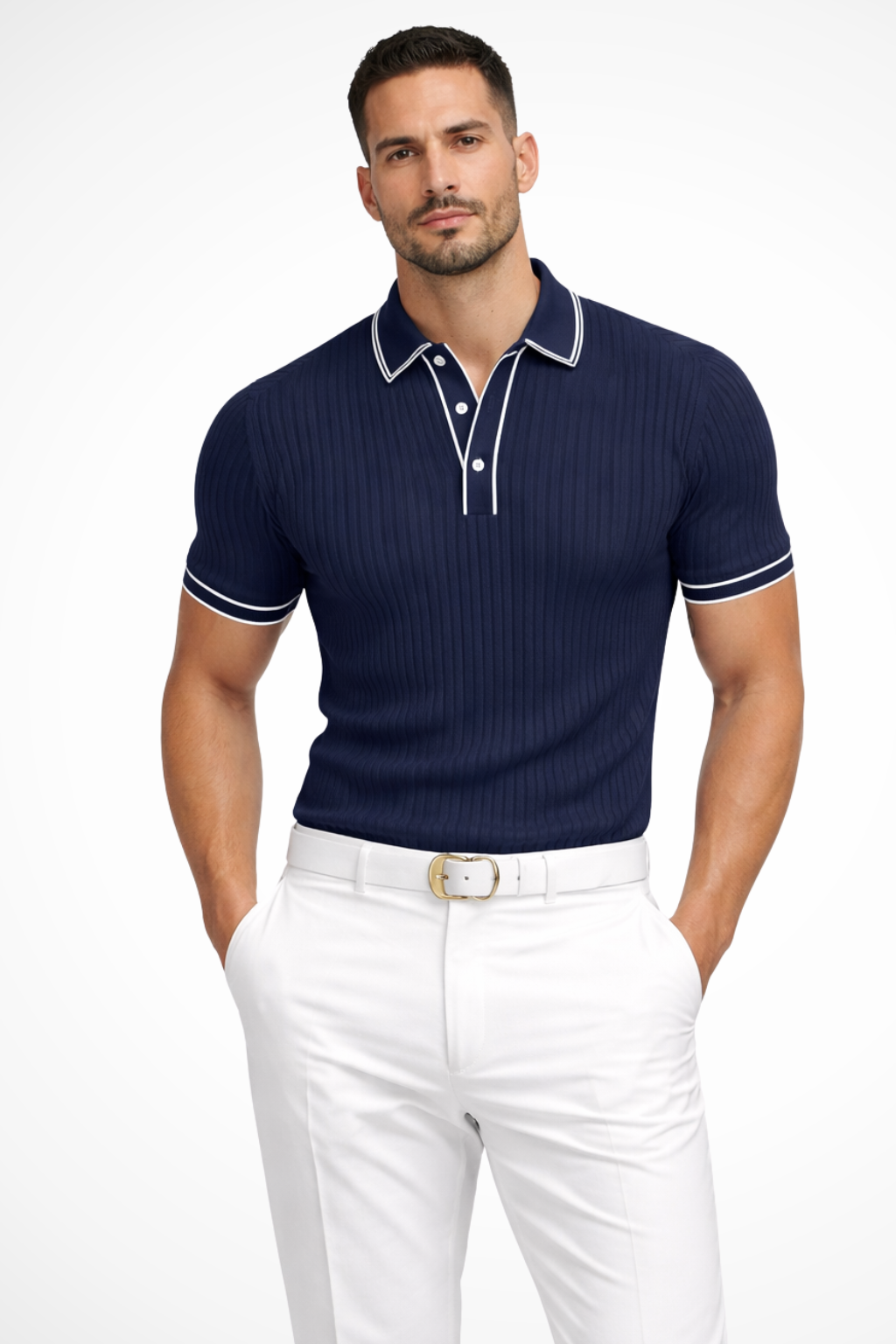 Polo da Uomo a Righe con Collo a Contrasto Silhouette Moderna
