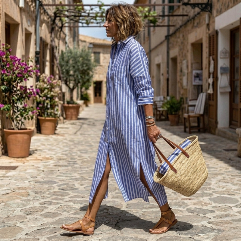 Abito Camicia a Righe Elegante ANFINITE Serena