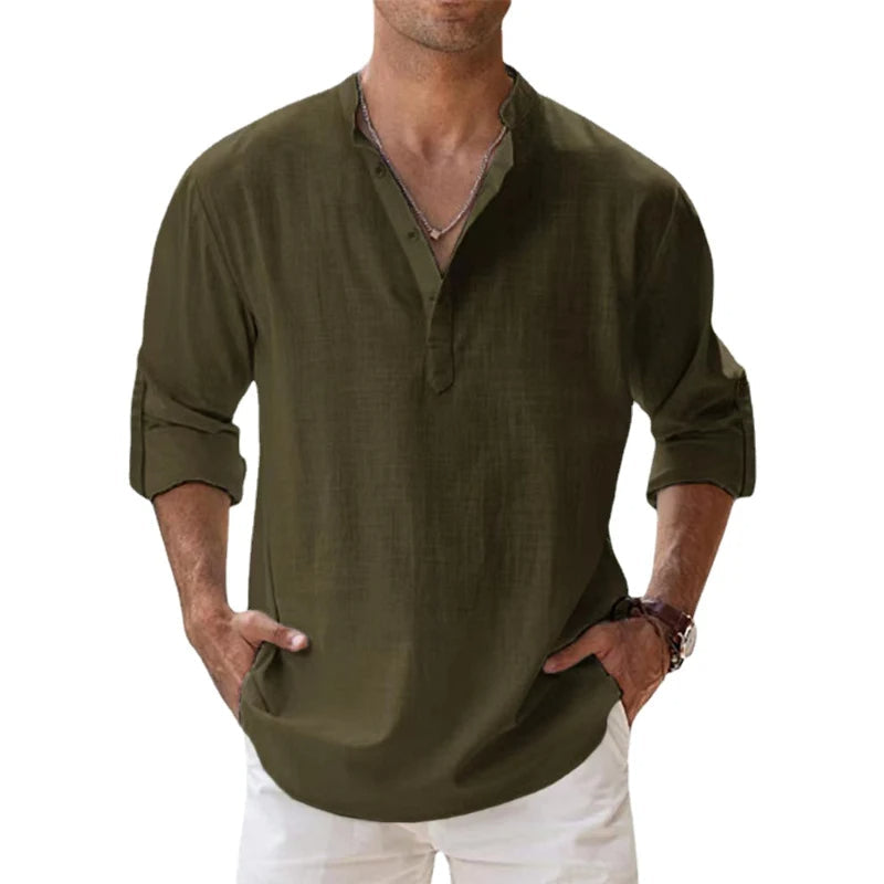 Camicia Henley Uomo in Lino con Bottoni