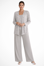 Ensemble trois pièces pour femme avec sequins et pantalon à jambes larges