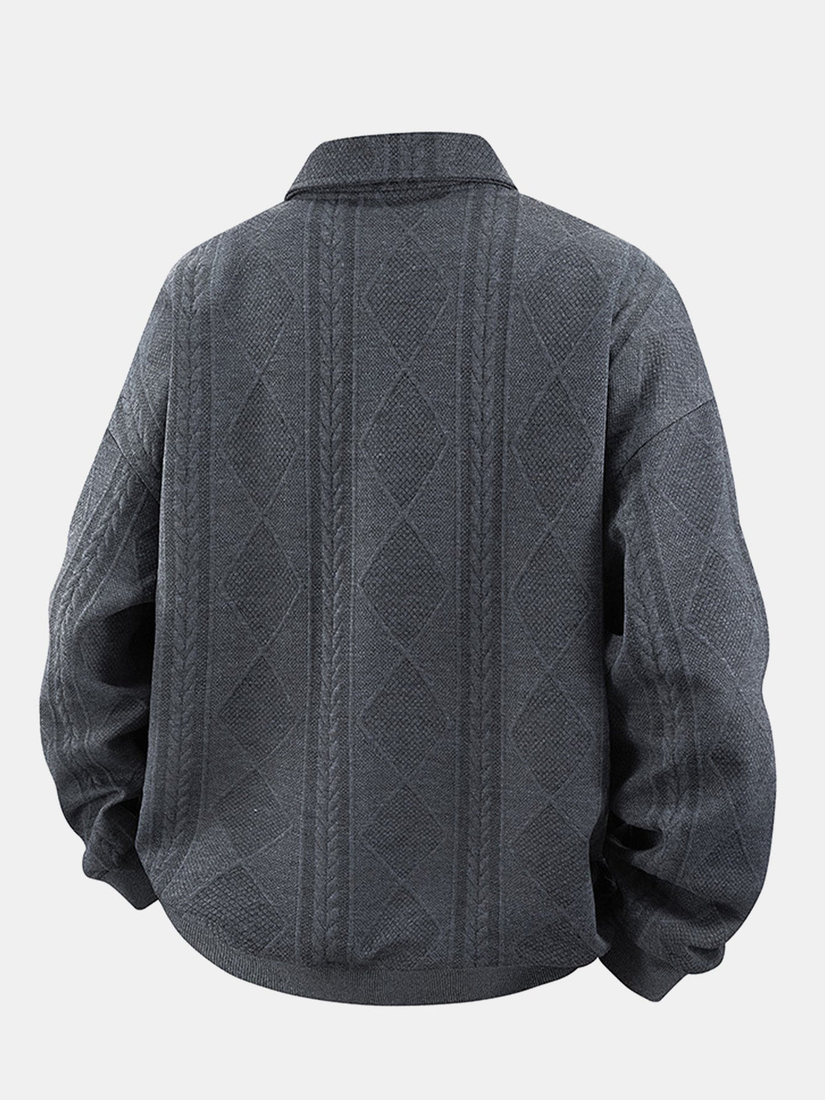 Sweat-shirt homme jacquard géométrique avec col polo – pull décontracté et élégant à manches longues