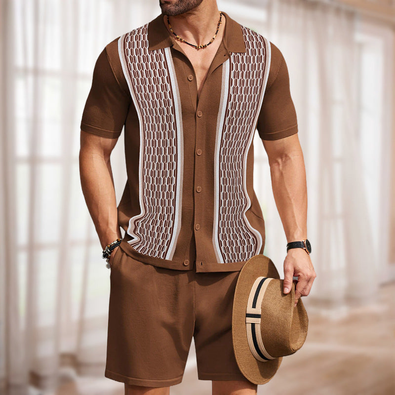 Ensemble deux pièces pour homme en maille géométrique