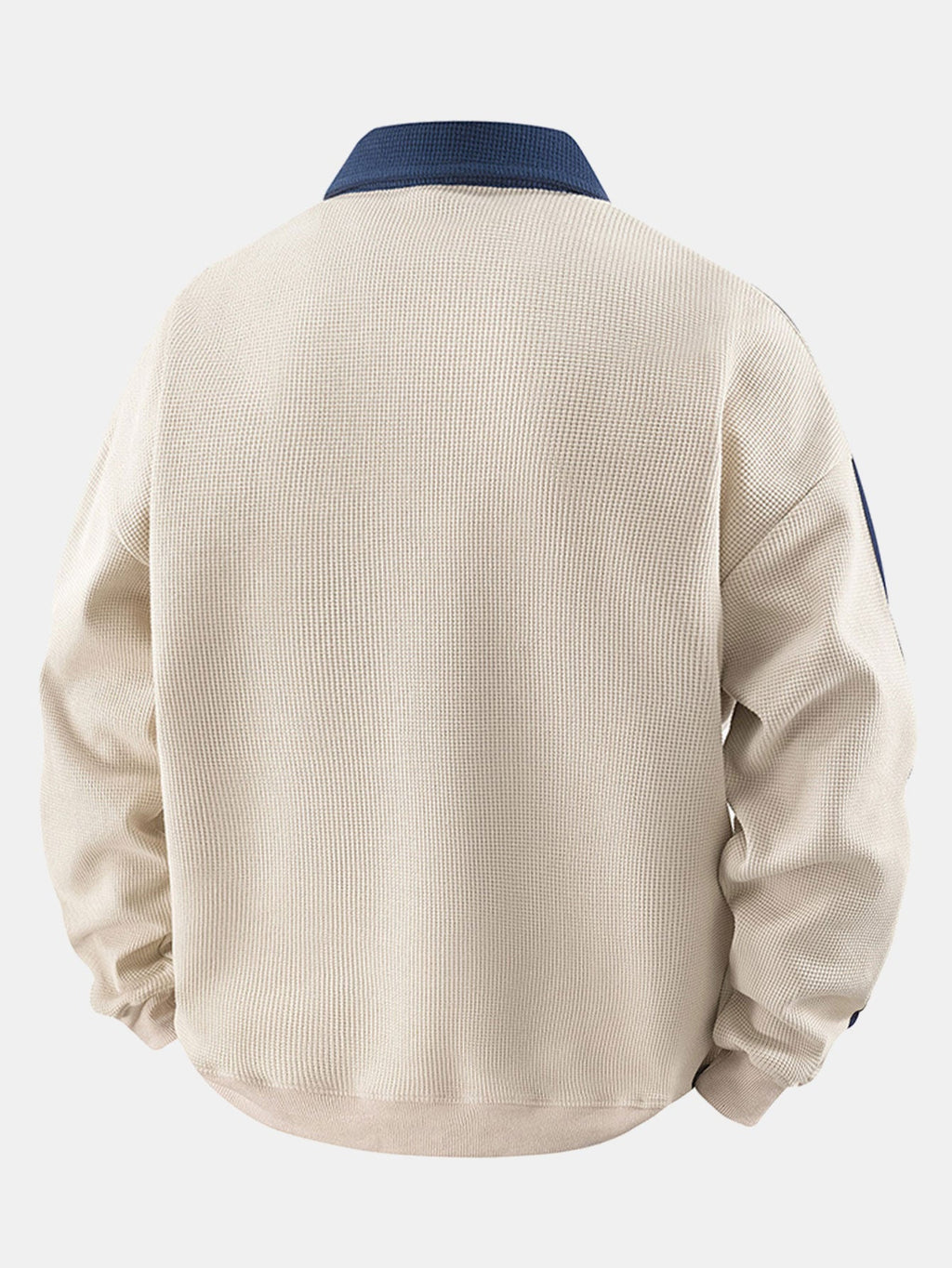 Polo de felpa para hombre con cremallera y textura de nido de abeja – corte cómodo y mangas a rayas