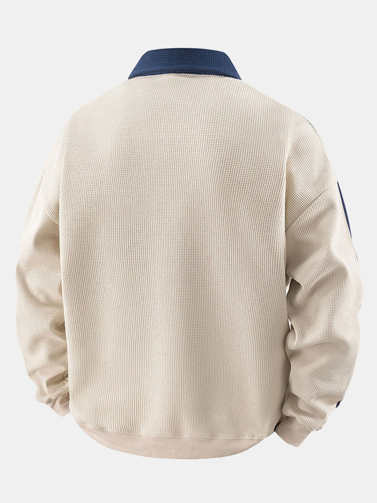 Polo de felpa para hombre con cremallera y textura de nido de abeja – corte cómodo y mangas a rayas