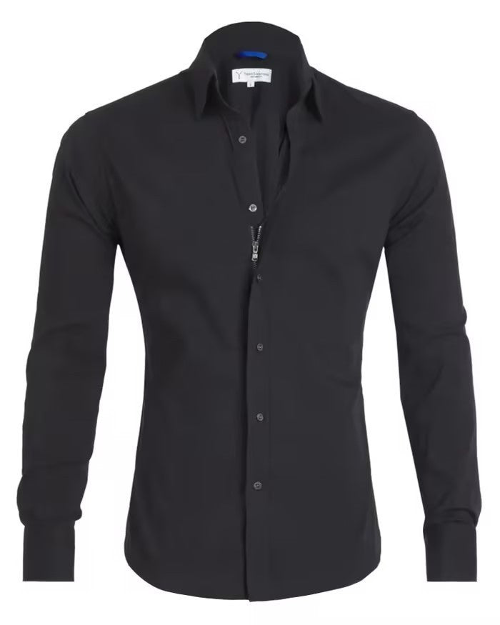 Camisa Oxford de algodón para hombre con cremallera oculta
