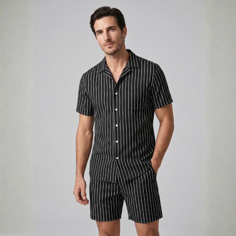 Completo da Uomo ANFINITE con Camicia a Righe e Pantaloncini