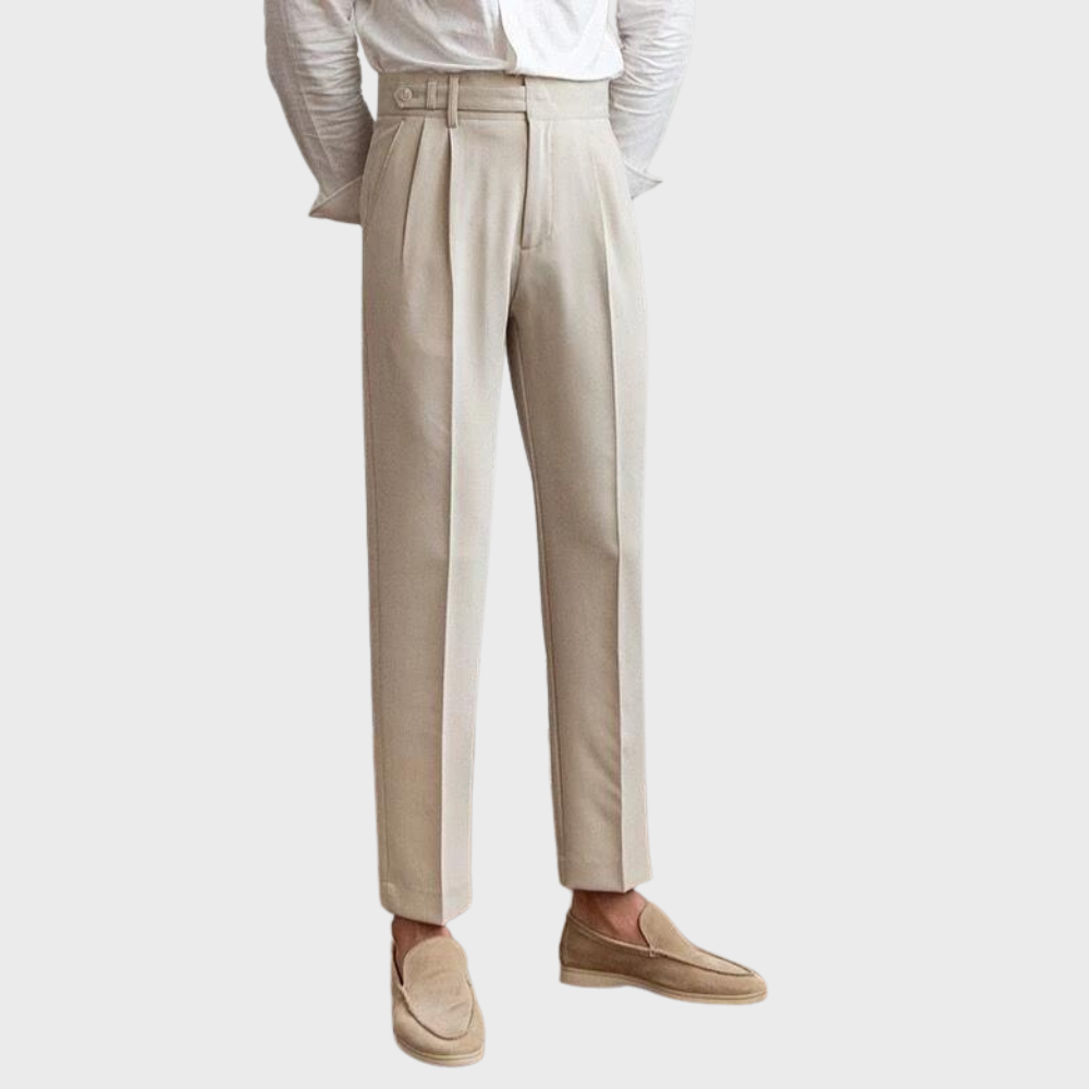 Pantalon élégant pour homme à plis – Coupe fuselée, style chic décontracté pour le bureau