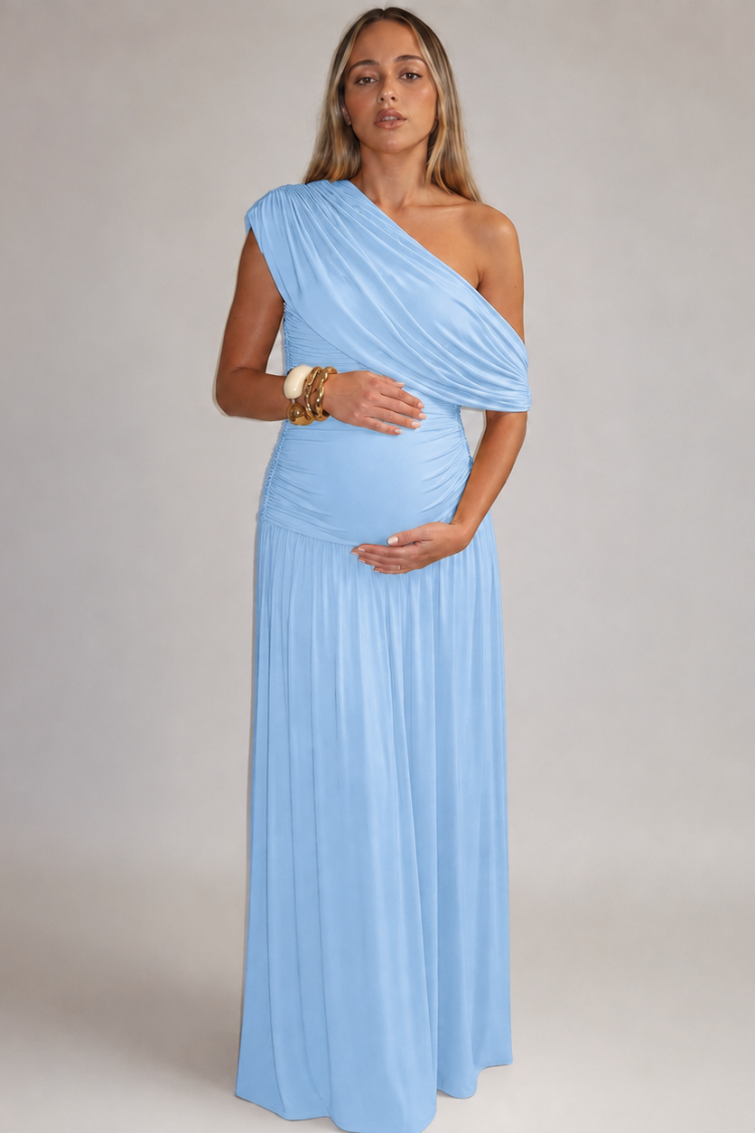 Robe de grossesse maxi à col asymétrique