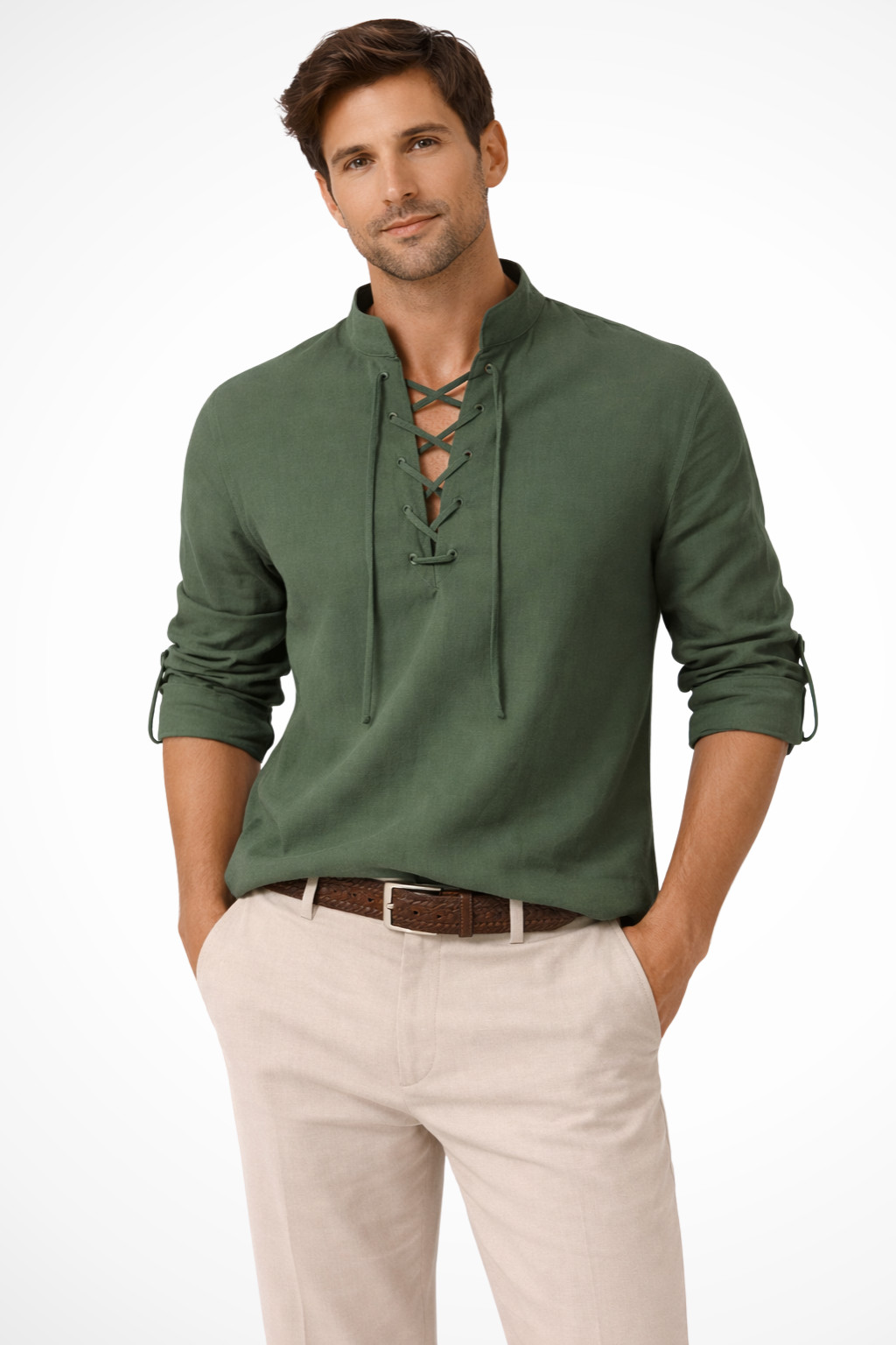 Camicia da Uomo Design con Lacci Stile Estivo Relax