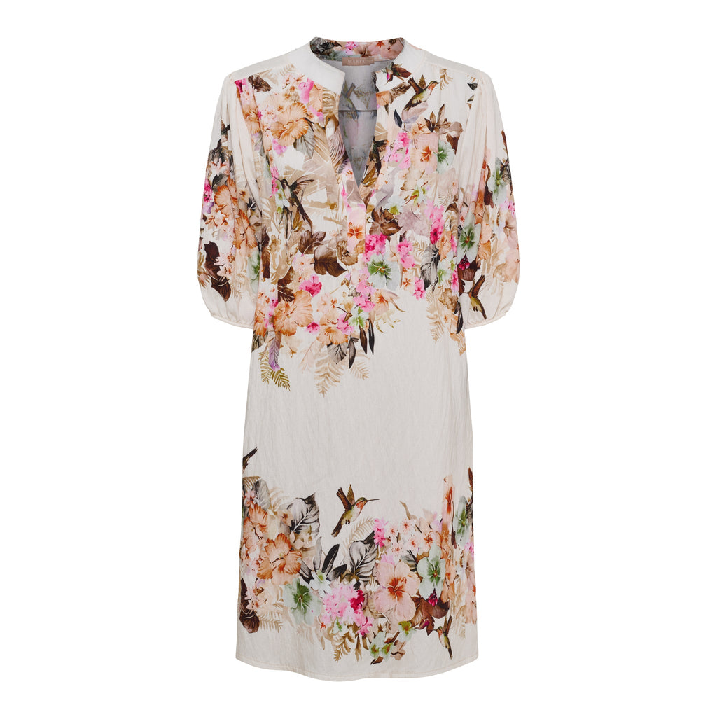 Elegant V-Hals Kjole med Unikt Print