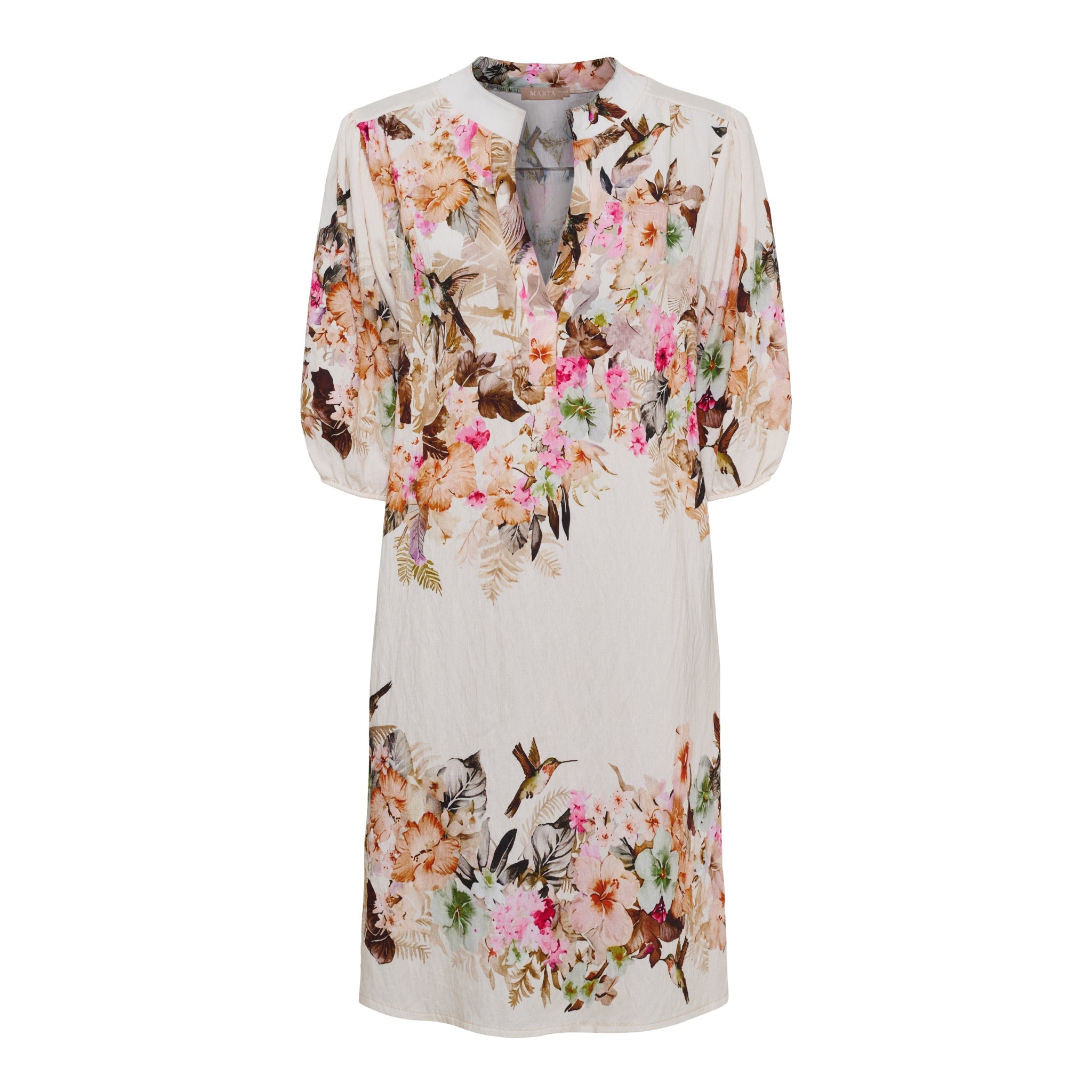 Elegant V-Hals Kjole med Unikt Print