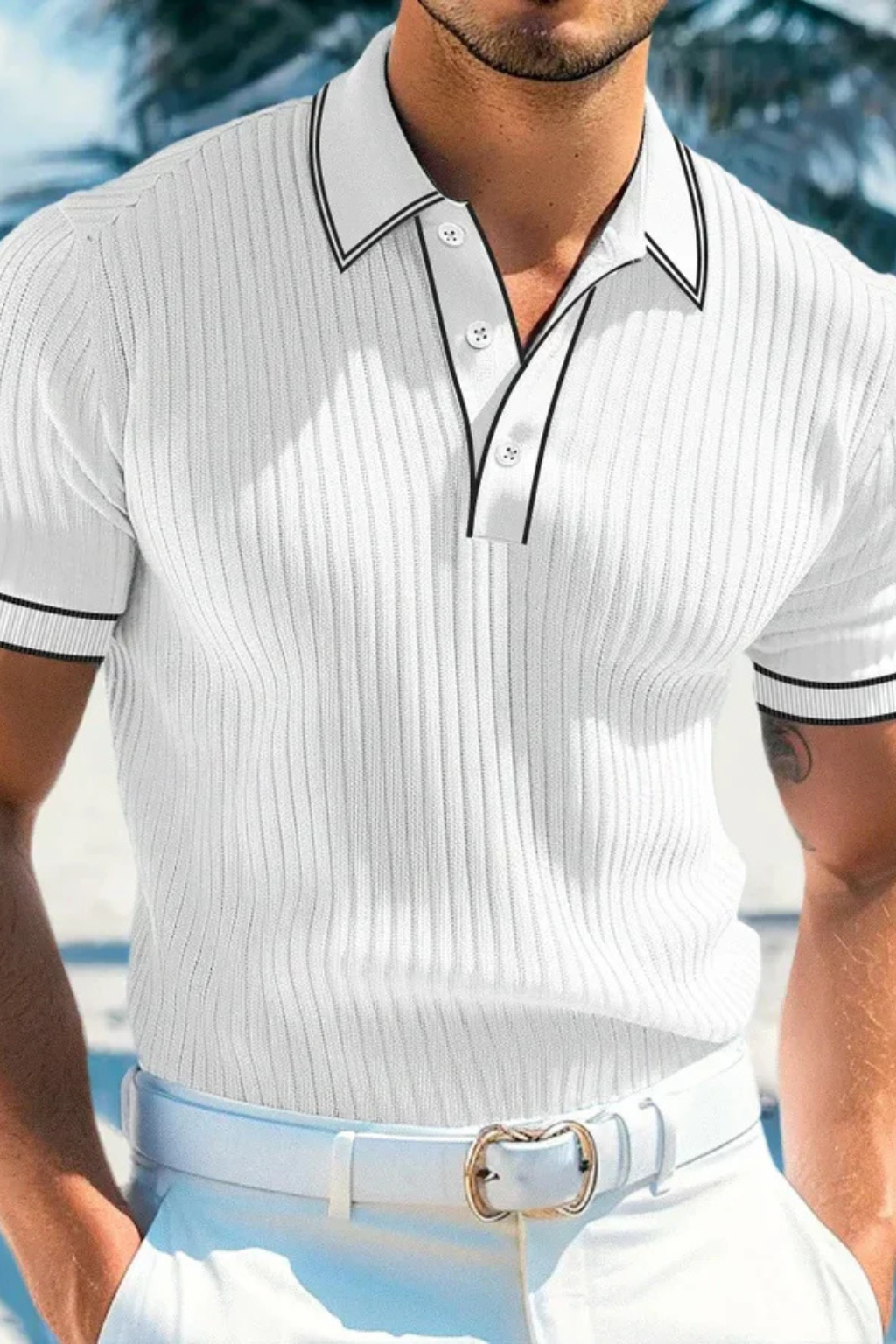Polo da Uomo a Righe con Collo a Contrasto Silhouette Moderna