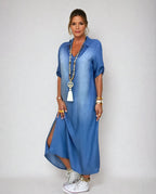 Denim Maxi Kjole Slids Silhuet Sommerstil