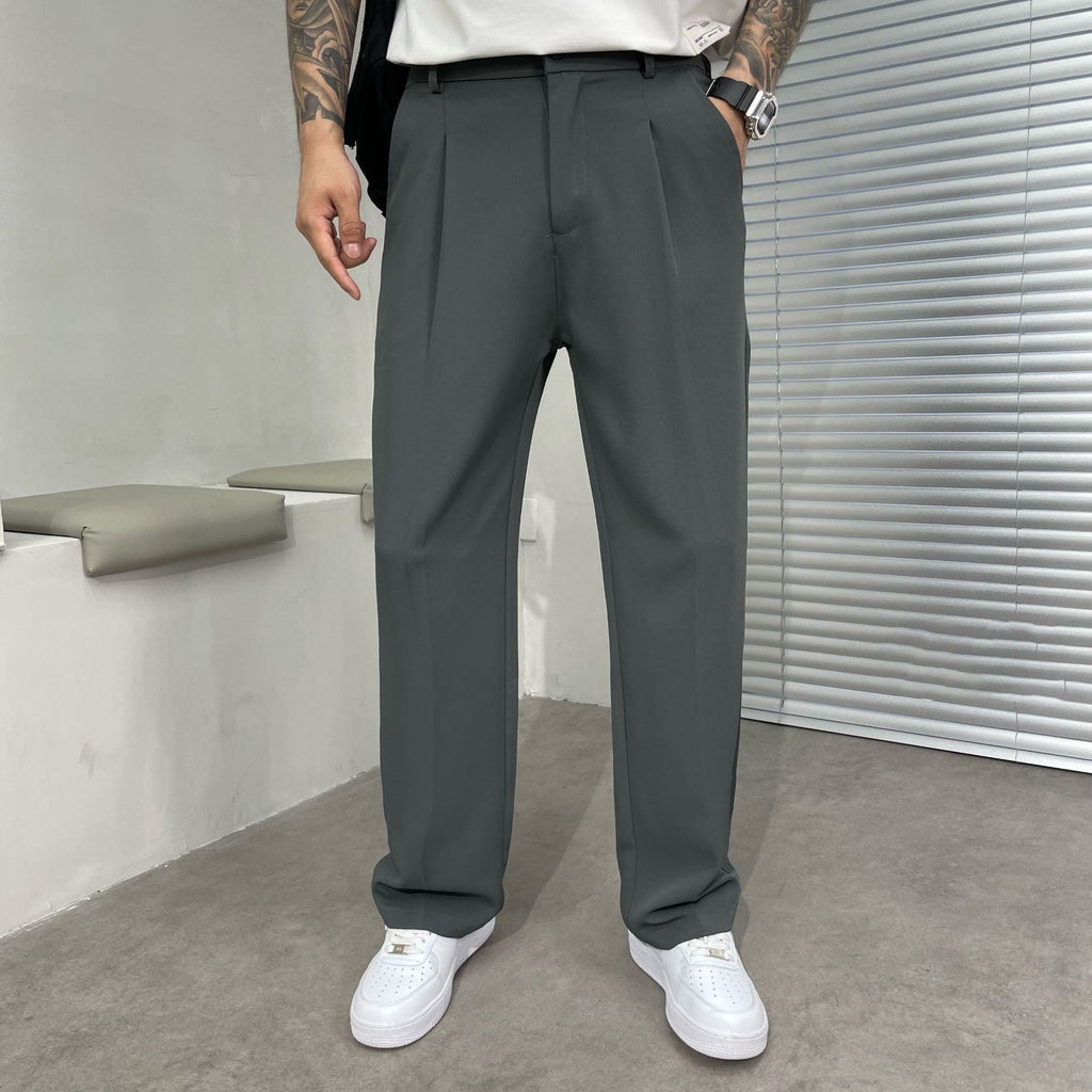 Pantalon d’été pour homme en soie glacée à jambe droite