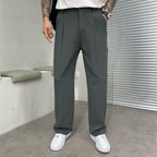 Pantalon d’été pour homme en soie glacée à jambe droite