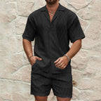 Conjunto de verano para hombre de dos piezas con camisa y pantalones cortos